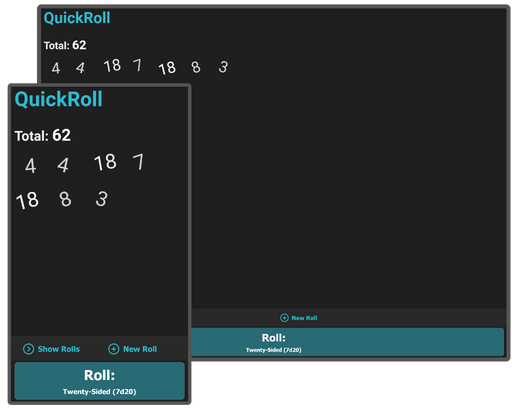 QuickRoll Screenshot, mobile and desktop views